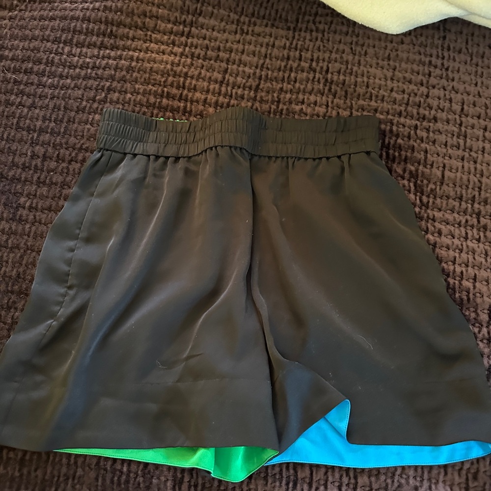 Black Silky Shorts with Green & Blue Lining